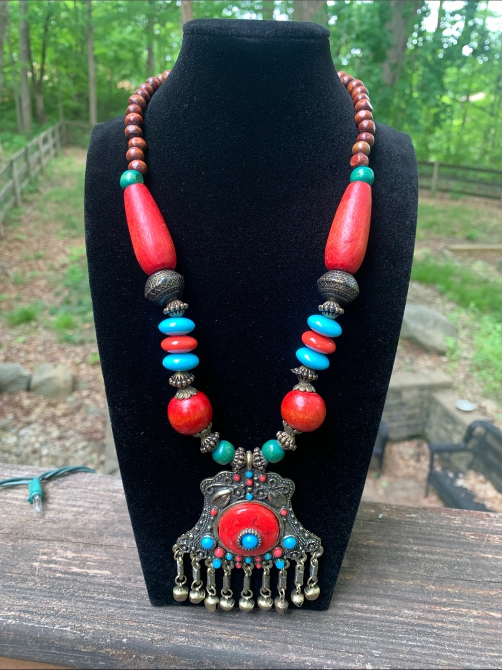 Vintage Bohemian Red and Turquoise Statement Necklace